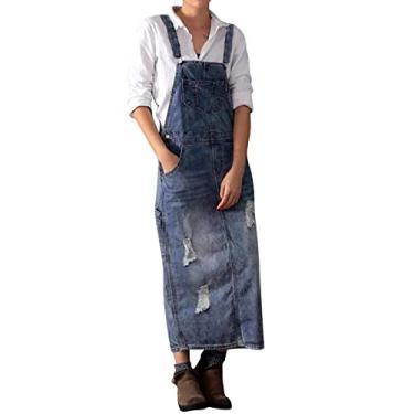 Imagem de UIFLQXX Nova saia jeans feminina europeia e americana com buracos alça saia jeans feminina saia alça saia vestidos curtos, Azul, XXG