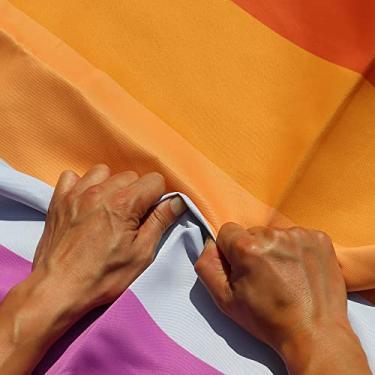 Imagem de Anley Rip-Proof Technology Dupla Face 3-Ply Sunset Lesbian Pride Flag 3x5 Foot - Cabeçalho de lona de resistente a rugas - As bandeiras de orgulho Sunset mais fortes e duradouras 3x5 pés