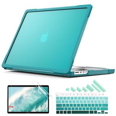 Imagem de Batianda Capa de proteção definitiva para MacBook Pro 16 polegadas modelo A2780 (M2 M1 Pro/Max Chip) versão 2023 2021 bordas de fibra de carbono fosco à prova de choque com capa de teclado e protetor de tela, azul