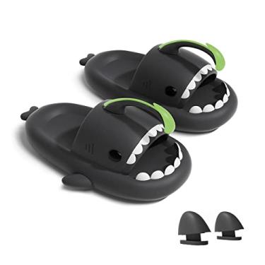 Imagem de Hello Slippers Sandálias Anglerfish Shark Slides, material de EVA ecológico super macio, sapatos confortáveis para mulheres e homens em ambientes internos e externos, Preto, 9.5-10.5 Women/8-8.5 Men