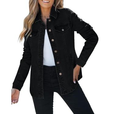 Imagem de luvamia 2023 Jaquetas jeans femininas fashion jaqueta jeans ocidental grande jaqueta de outono jaqueta de botão com bolsos, Preto lavado, 3G