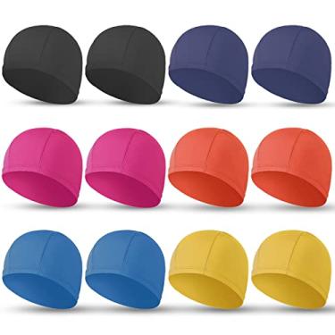 Imagem de 12 peças de touca de natação elástica de tecido durável não impermeável para mulheres, homens e crianças, touca de banho (colorida)