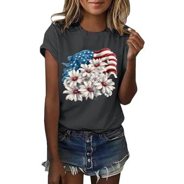 Imagem de Camiseta feminina com bandeira da América, roupa do Memorial Day, camiseta feminina vermelha e azul, Cinza escuro, P