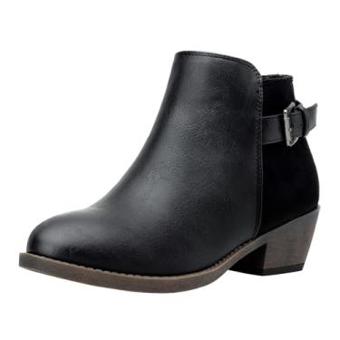 Imagem de Jeossy Botas femininas 9617 fashion de salto baixo grosso, botas de cano curto, Botinas-9617-PU preto, 39