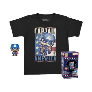 Imagem de Funko Camiseta Pop! e bolso: Marvel - Capitão América - para crianças e crianças - Pequeno - (P) - Marvel Comics - Camiseta - Roupas com minifigura de vinil colecionável - Ideia de presente -