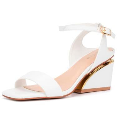 Imagem de TORGEIS Sandália feminina sem cadarço salto mule, bico quadrado, sola de borracha, Branco/rosa salmão, 9