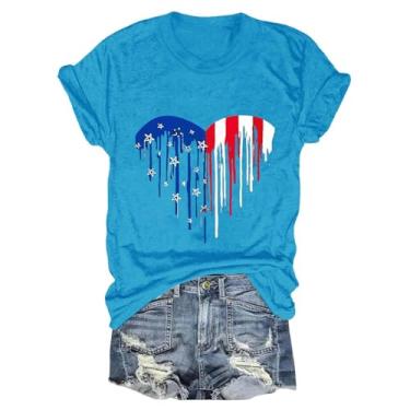 Imagem de Camisetas femininas 4th of July Stars Stripes USA Shirts Memorial Day, camisetas femininas patrióticas, tops de verão, 2 - azul, G