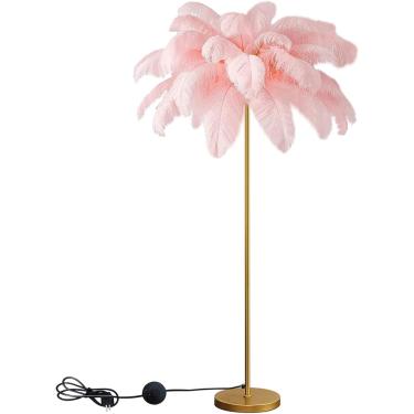 Imagem de Abajur de pena de avestruzH160cm Abajur de LED exclusivo, elegante abajur de pena de avestruz natural com interruptor de pé, abajur de pena regulável para sala de estar, quarto, janela de lo