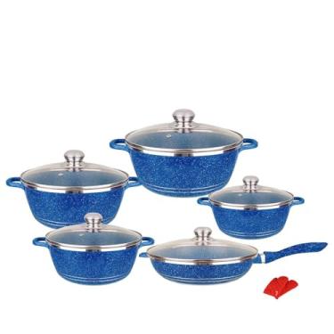 Imagem de Conjunto de panelas e frigideiras antiaderentes Pan Maifan Stone Frigideiras antiaderentes 12 peças Conjunto de panelas Conjunto de panelas para cozinhar, azul, um