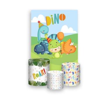 Imagem de Painel De Festa Vertical 1,50 x 2,20 + Trio De Capas Cilindro - Dinoss