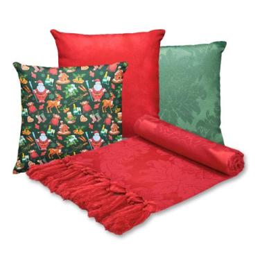 Imagem de Manta Para Sofá Modelo Natal Tradicional com 3 capas de Almofada 45x45