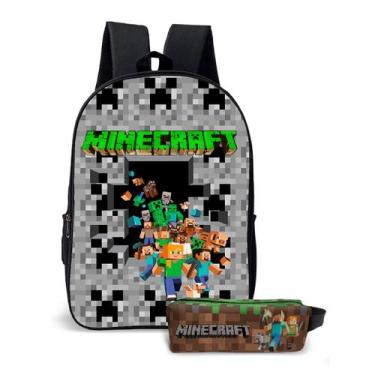 Imagem de Kit Mochila com Estojo Escolar Infantil Game Minecrafit  Menino e Meni