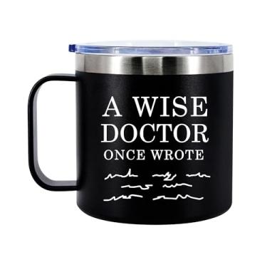 Imagem de Caneca de café isolada A Wise Doctor Once Wrote, 400 ml, com alça e tampa, presentes médicos, estudante de medicina, MD Dr Husband Wife, pai, mãe, aço inoxidável, isolada a vácuo, acampamento, viagem,