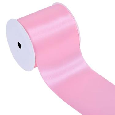 Imagem de YAMA Fita de cetim rosa dupla face, 7,6 cm e 10 metros, ótima para artesanato, laços, buquê de flores, casamento, decoração de casa, embrulho de presente