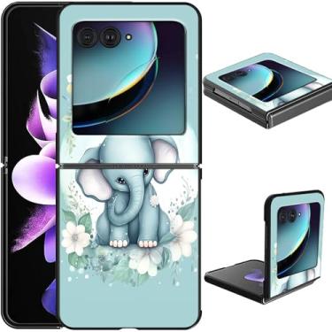 Imagem de GFRGTFHYT Capa para Motorola Moto Razr 2024 para Moto Razr 50 capa de celular fina e leve em policarbonato com design azul elefante fofo capa protetora à prova de choque para Moto Razr 2024/Moto Razr