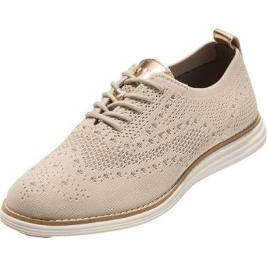 Imagem de Cole Haan Sapato Oxford feminino original Grand Stitchlite Wingtip, Entressola Rye Stitchlite Knit/Ch Gold/Optic White, 41