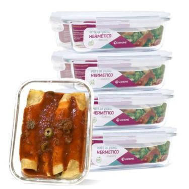 Imagem de Conjunto 5 Potes Vidro Hermético Mantimentos Marmita 1040ml - U4home, 