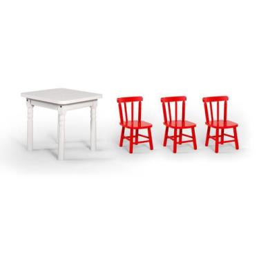Imagem de Conjunto Mesinha Infantil Branca com 3 Cadeiras Kids Vermelho - Straub