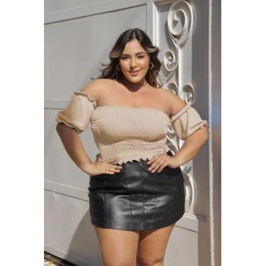 Imagem de Blusa Plus Size Feminina Cropped Manga Curta Com Elástico Moda Bloguei