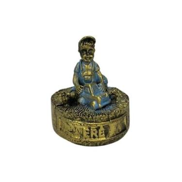 Imagem de Escultura Erê Menino Dourado e Azul Vintage Resina 5 cm - Lua Mística 
