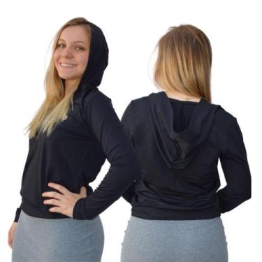 Imagem de Blusa Feminina Fitness Manga Longa Capuz Dryfit Academia Proteção Uv50