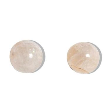 Imagem de Brinco Bolinha Pedra Quartzo Rosa Pino Tarraxa Prateado - CristaisdeCu