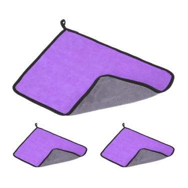 Imagem de PATIKIL Toalha de taco de bilhar de 29 x 40 cm, pacote com 3 panos de limpeza de taco de sinuca de lã coral para poste de sinuca acessórios para tacos de bilhar, roxo e cinza