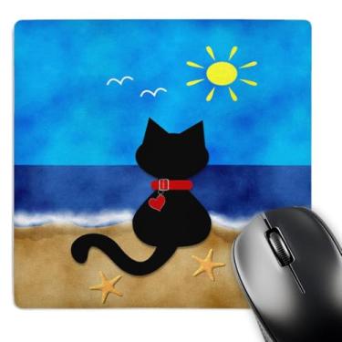 Imagem de 3dRose Lindo gato preto gatinho verão praia diversão - mouse pad, 20 x 20 cm (mp_182626_1)