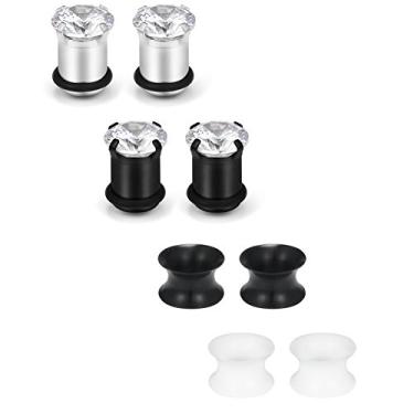 Imagem de SCERRING Conjunto de 4 pares de alargadores de orelha de zircônia cúbica transparente de aço inoxidável e silicone flexível expansor de alargador de alargador de alargador dos mesmos tamanhos de 6 a 12 mm, Metal Acrílico Cristal, Zircônia cúbica,