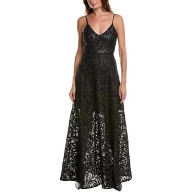 Imagem de Taylor Dresses Vestido feminino com alças finas, decote em V, renda e sobreposição, saia completa, Preto e preto, 42