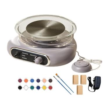 Imagem de shamjina Mini kit de roda de cerâmica com pétala de pé, mesa giratória de velocidade ajustável, máquina elétrica de fabricação de cerâmica para crianças e, Cinza
