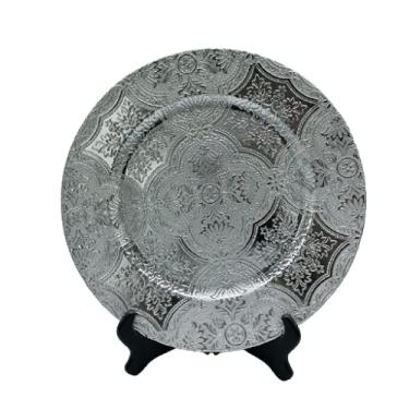 Imagem de Pomp Romanov Placas de carregamento prateadas de 33 cm de diâmetro (pacote com 12) | Carregadores decorativos que capturarão sua imaginação | Fácil de cuidar + plástico premium