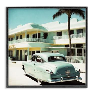 Imagem de Stupell Industries Classic Car at Motel Framed Giclee Wall Art Design by Noah Bay, moldura preta, 12 x 12