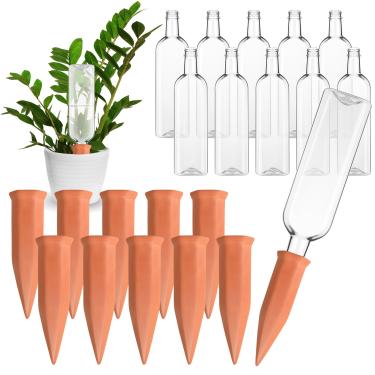 Imagem de Dandat Dispositivos de irrigação de plantas, 10 unidades de garrafas de plástico de 10 ml, 10 pontas de irrigação automática, irrigador automático de plantas, plantador de liberação lenta para uso