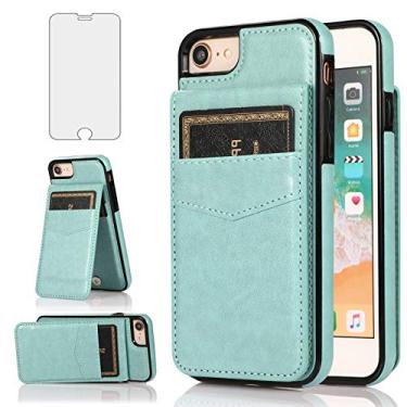 Imagem de Capa de celular para iPhone 7/8/SE 2020/2022 com protetor de tela de vidro temperado, suporte para cartão de crédito, capa de couro para iPhone7, iPhone8, SE2020, SE2022, 2, 3, 3ª geração, SE2 e SE3,
