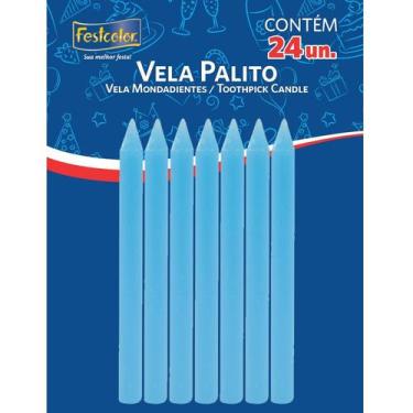 Imagem de Vela Palito Para Aniversário Palitinho Com 24 Unidades - Cor Azul - FE