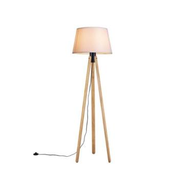 Imagem de Luminária de Chão Tripé 178cm Madeira Castanho Cúpula Algodão Cru Made