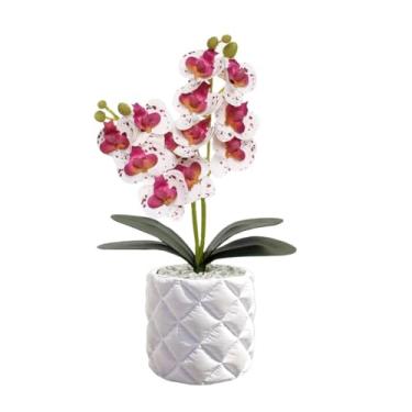Imagem de Vaso Decorativo com Orquídea Artificial 30cm Premium (Vaso Branco/Orquidea Branco e Roxo)
