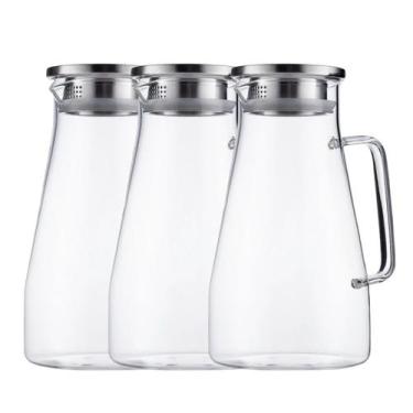 Imagem de Kit 3 Jarras Vidro Transparente 1,7L Com Tampa Inox Hermetico - CASAVI