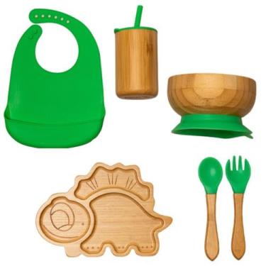 Imagem de Kit de Introdução Alimentar feito com Bambu e Silicone  Green Dino - H