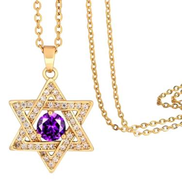 Imagem de Lagava Colar Estrela de Davi: Colar pequeno com pingente de pedra do mês de nascimento | Colar de estrela judaica de seis pontas com pedra do mês de nascimento, joia minúscula de ouro 14K para