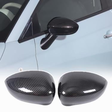 Imagem de Tampas de reposição para espelho retrovisor lateral do carro compatíveis com Fiat 500 2016-2024, padrão de fibra de carbono, capas de proteção de reposição para espelho lateral, acessórios de