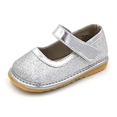 Imagem de Squeaky Shoes | Tênis para meninas Mary Jane cintilante removível, Prata, 7 Toddler