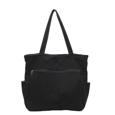 Imagem de MINGRI Bolsa feminina de veludo cotelê de lona com cordão de ombro com bolso interno, bolsa carteiro com zíper, Preto