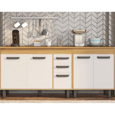 Imagem de Kit de Cozinha 190cm 5 Pts 2 Gav com Balcão C/ Tampo MDP e Cooktop - Freijó/Off Acetinado Poliman