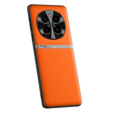 Imagem de LYJSMGZ Capa fina para Honor Magic 7 Pro/7, homens e mulheres, capa de couro vegano líquido, luxuosa, proteção total para lentes antiqueda, laranja, 7