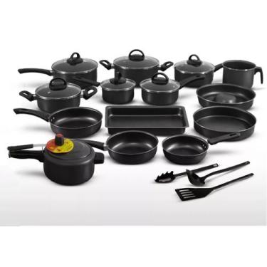 Imagem de Conjunto Panelas 17 antiaderente com panela de pressão - Marpal, Preto