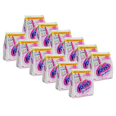 Imagem de Tira-Manchas em Pó Refil para Roupas Brancas Vanish Oxi Action Crystal White 400g 12 Unidades