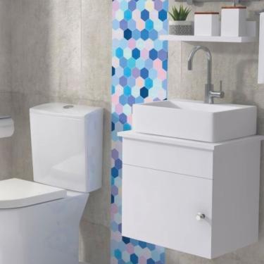 Imagem de Gabinete Armário para Banheiro Suspenso com Cuba 44cm Branco