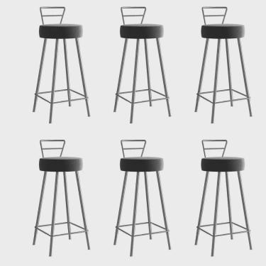 Imagem de Kit 06 Banqueta Alta Com Encosto Tina Eiffel Cozinha Bar Bistrô Ferro Cinza Corino Cinza - Ahz Móveis
